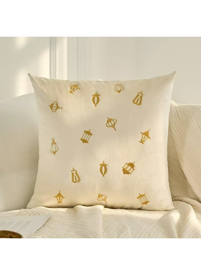 Kandid Ramadan Crescent & Lantern Velvet Embroidered Pillowcase (40x40cm) - Image 1